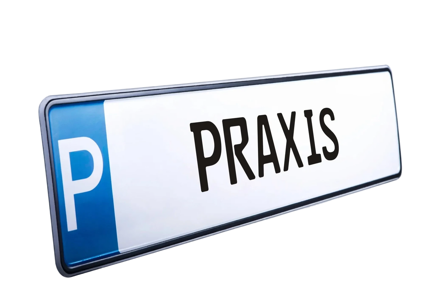 Parkplatz-Kennzeichen mit Aufschrift PRAXIS