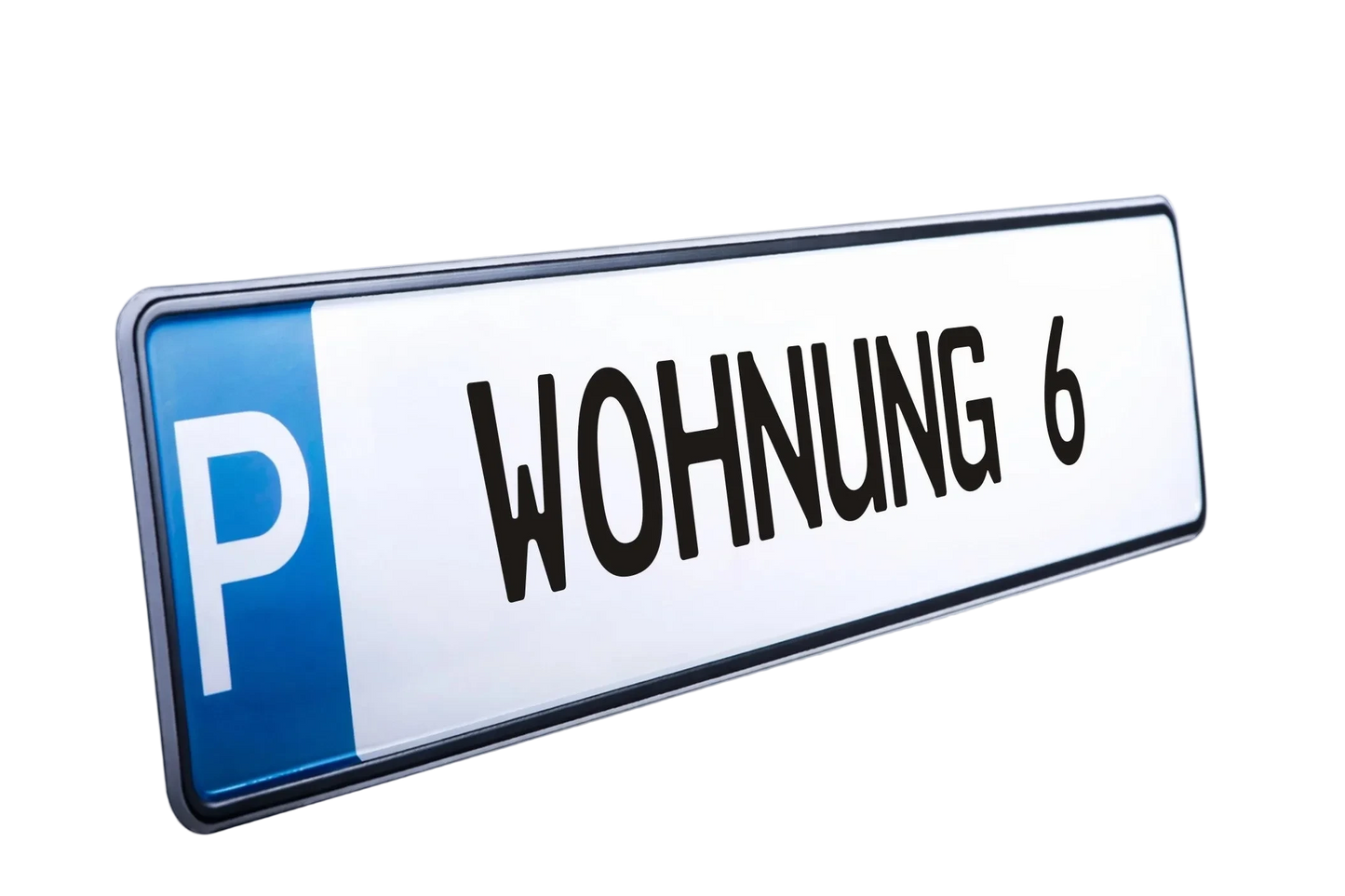 Parkplatz-Kennzeichen mit Aufschrift WOHNUNG 6